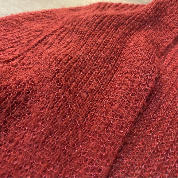 Free People Hooded Cardigan Medium Knit Womens Wine Red Light Weight - Picture 4 of 4